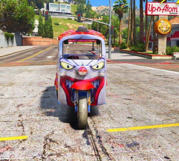 GTA 5 GTA 5 Mods Free Fire TukTuk Clown Addon Vehicle Addon Ped inspired by %tags% | G5MODS