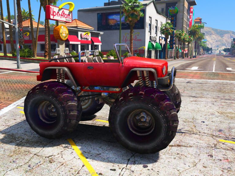 GTA 5 Mods Free Fire Red Monster Truck Addon Vehicle